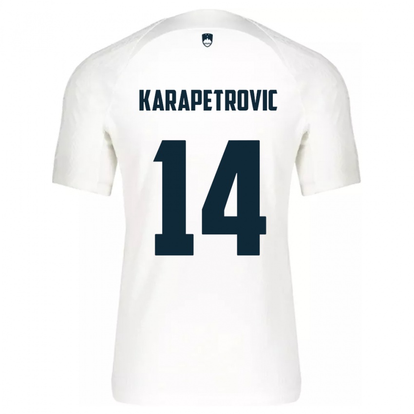 Børn Slovenien Luka Karapetrovic #14 Hvid Hjemmebane Spillertrøjer 24-26 Trøje T-Shirt