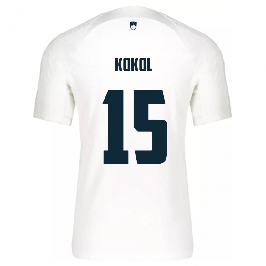 Børn Slovenien Luka Kokol #15 Hvid Hjemmebane Spillertrøjer 24-26 Trøje T-Shirt