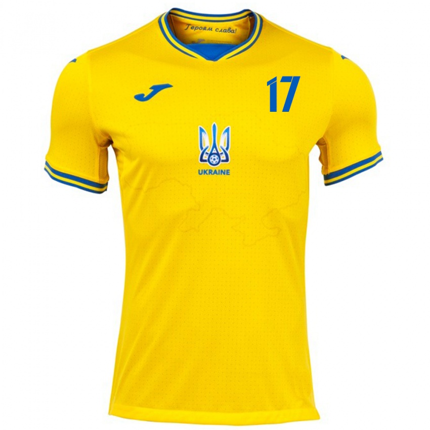 Børn Ukraine Ivan Denysov #17 Gul Hjemmebane Spillertrøjer 24-26 Trøje T-Shirt