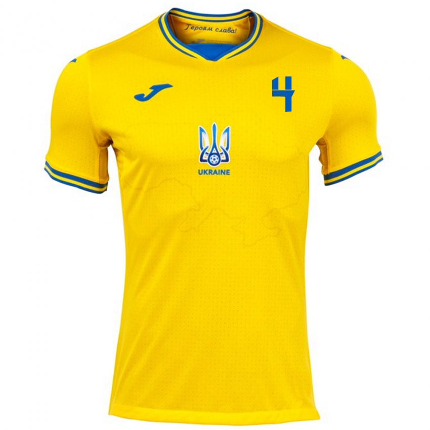 Børn Ukraine Yana Kotyk #4 Gul Hjemmebane Spillertrøjer 24-26 Trøje T-Shirt