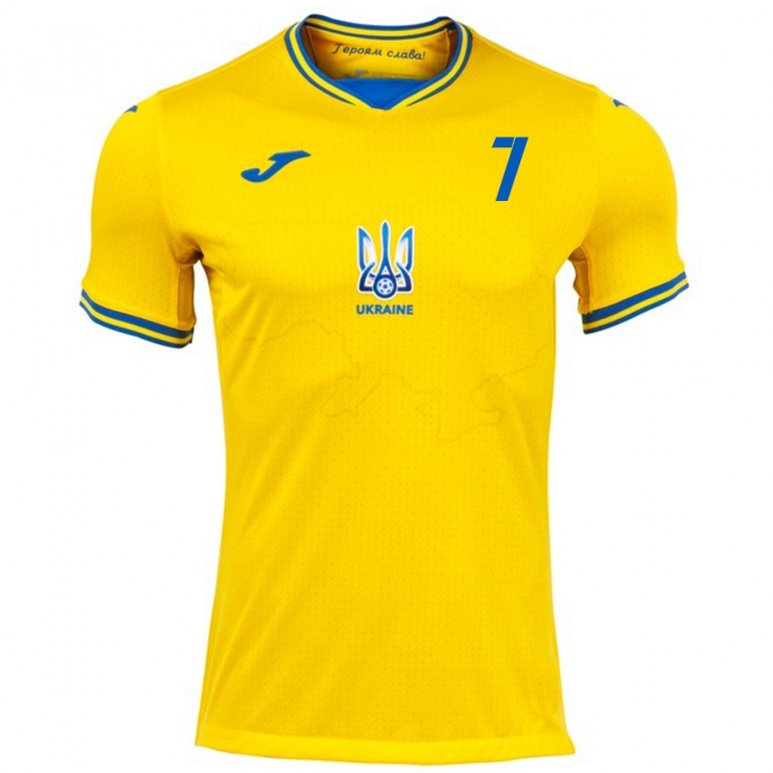 Børn Ukraine Kristian Shevchenko #7 Gul Hjemmebane Spillertrøjer 24-26 Trøje T-Shirt