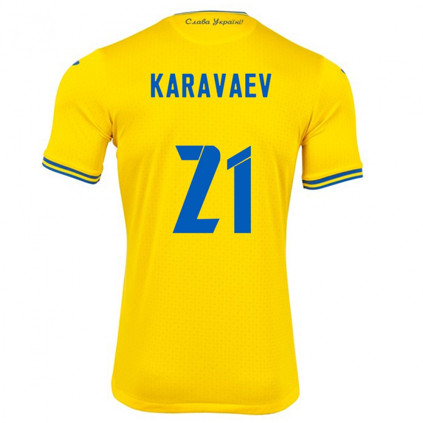 Børn Ukraine Oleksandr Karavaev #21 Gul Hjemmebane Spillertrøjer 24-26 Trøje T-Shirt