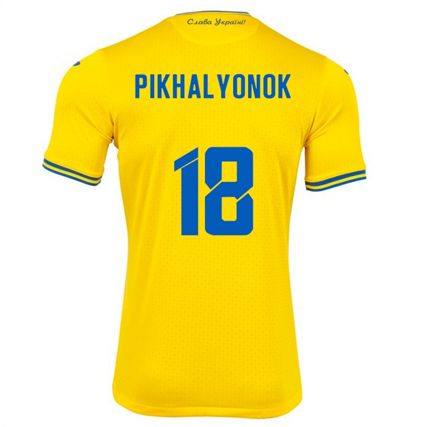 Børn Ukraine Oleksandr Pikhalyonok #18 Gul Hjemmebane Spillertrøjer 24-26 Trøje T-Shirt