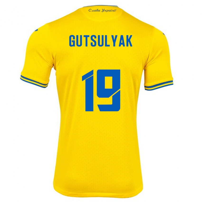 Børn Ukraine Oleksiy Gutsulyak #19 Gul Hjemmebane Spillertrøjer 24-26 Trøje T-Shirt