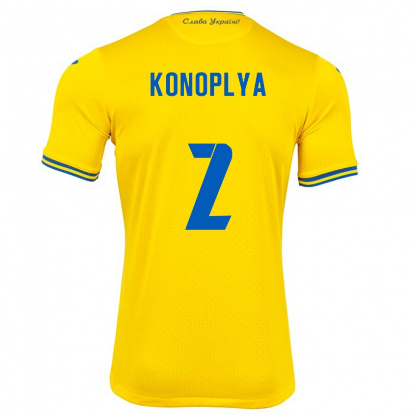 Børn Ukraine Yukhym Konoplya #2 Gul Hjemmebane Spillertrøjer 24-26 Trøje T-Shirt