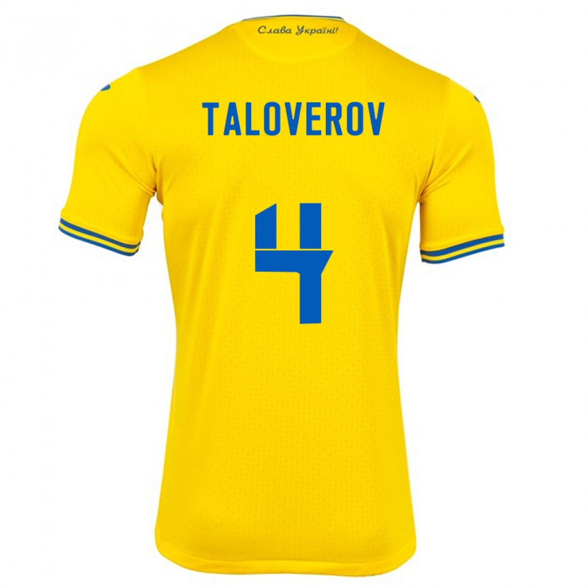 Børn Ukraine Maksym Taloverov #4 Gul Hjemmebane Spillertrøjer 24-26 Trøje T-Shirt