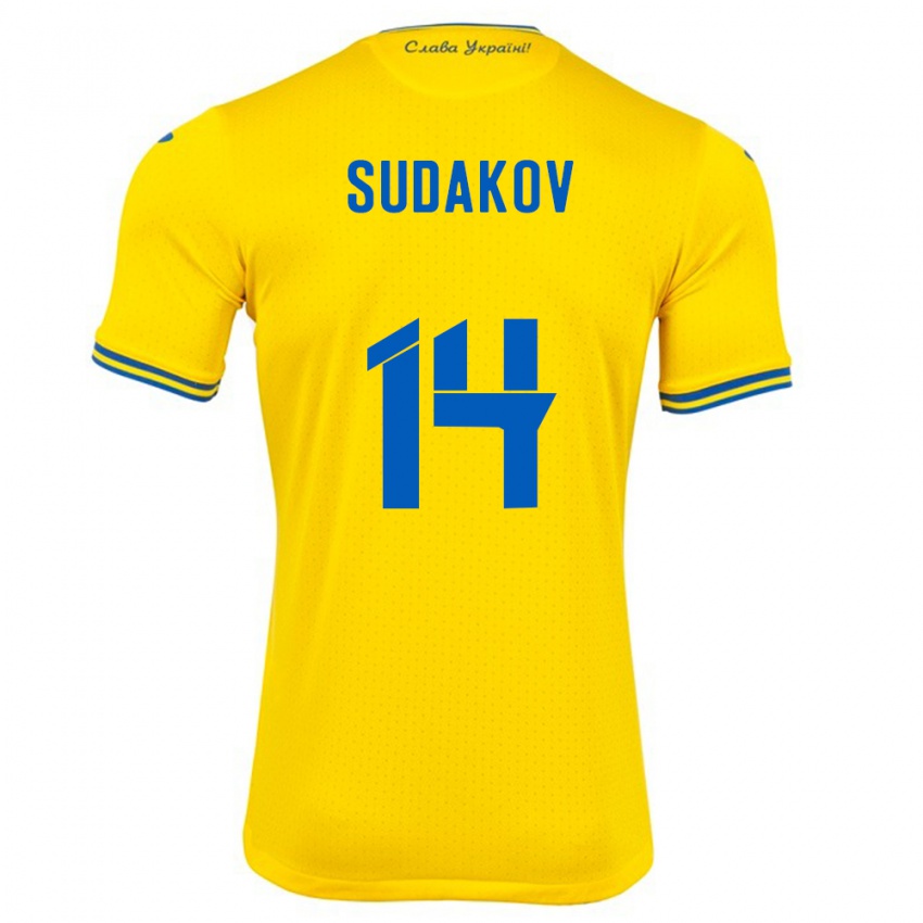 Børn Ukraine Georgiy Sudakov #14 Gul Hjemmebane Spillertrøjer 24-26 Trøje T-Shirt