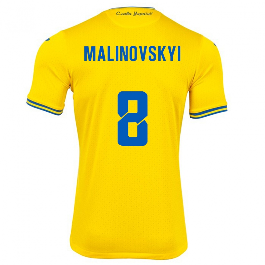 Børn Ukraine Ruslan Malinovskyi #8 Gul Hjemmebane Spillertrøjer 24-26 Trøje T-Shirt