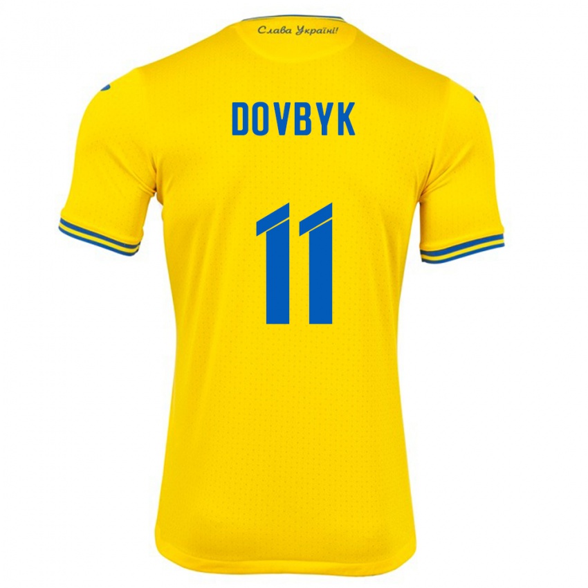 Børn Ukraine Artem Dovbyk #11 Gul Hjemmebane Spillertrøjer 24-26 Trøje T-Shirt