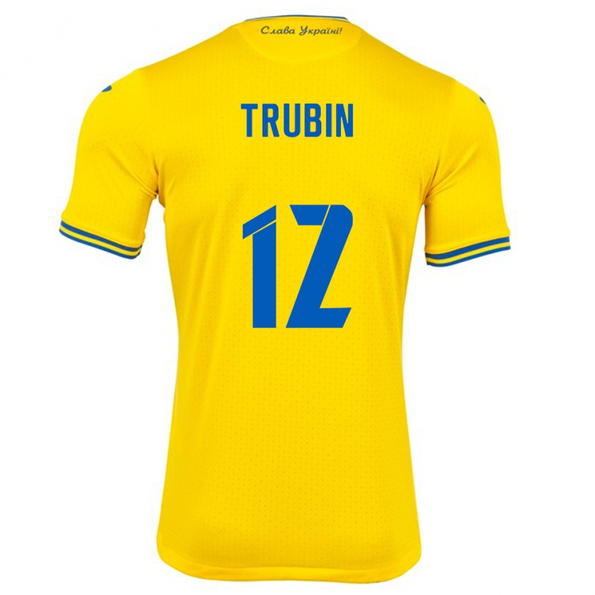 Børn Ukraine Anatoliy Trubin #12 Gul Hjemmebane Spillertrøjer 24-26 Trøje T-Shirt