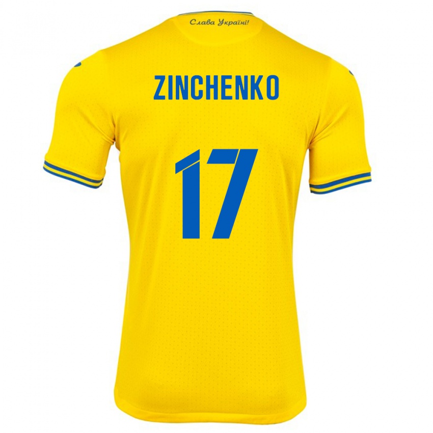 Børn Ukraine Oleksandr Zinchenko #17 Gul Hjemmebane Spillertrøjer 24-26 Trøje T-Shirt