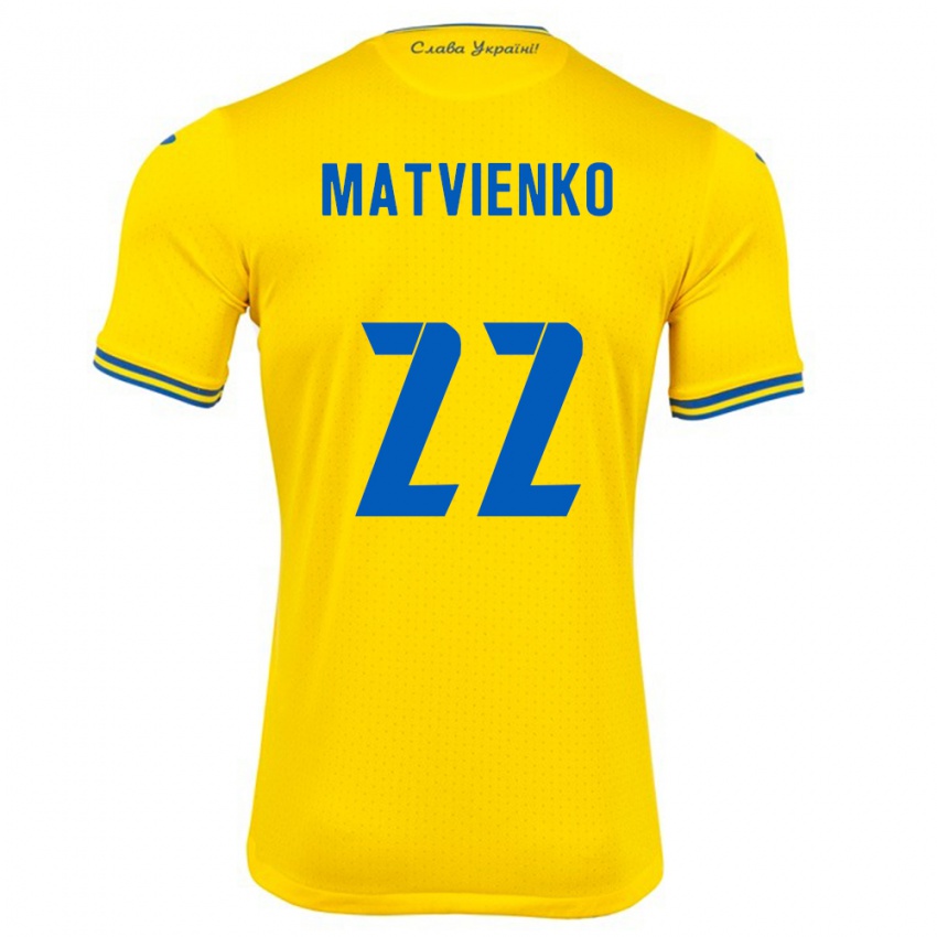 Børn Ukraine Mykola Matvienko #22 Gul Hjemmebane Spillertrøjer 24-26 Trøje T-Shirt