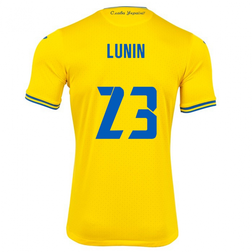 Børn Ukraine Andriy Lunin #23 Gul Hjemmebane Spillertrøjer 24-26 Trøje T-Shirt