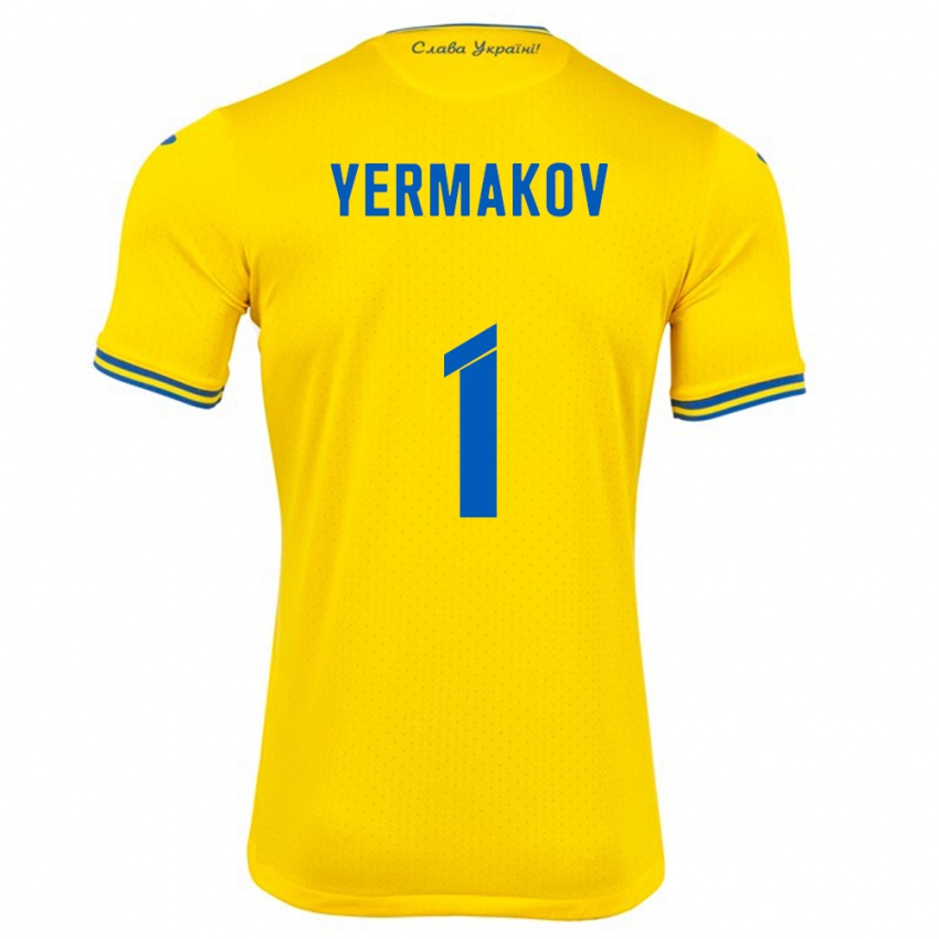 Børn Ukraine Georgiy Yermakov #1 Gul Hjemmebane Spillertrøjer 24-26 Trøje T-Shirt