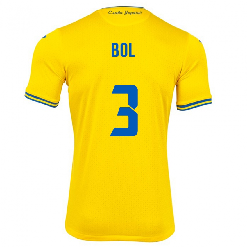 Børn Ukraine Anton Bol #3 Gul Hjemmebane Spillertrøjer 24-26 Trøje T-Shirt