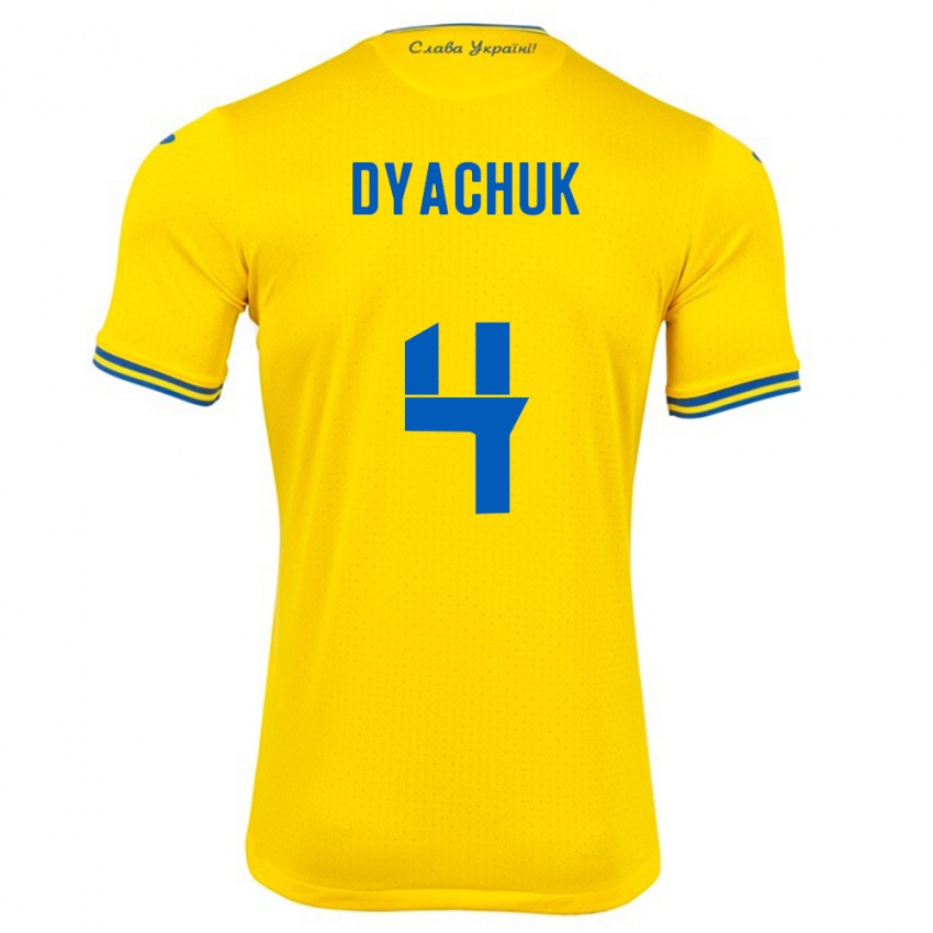 Børn Ukraine Maksym Dyachuk #4 Gul Hjemmebane Spillertrøjer 24-26 Trøje T-Shirt