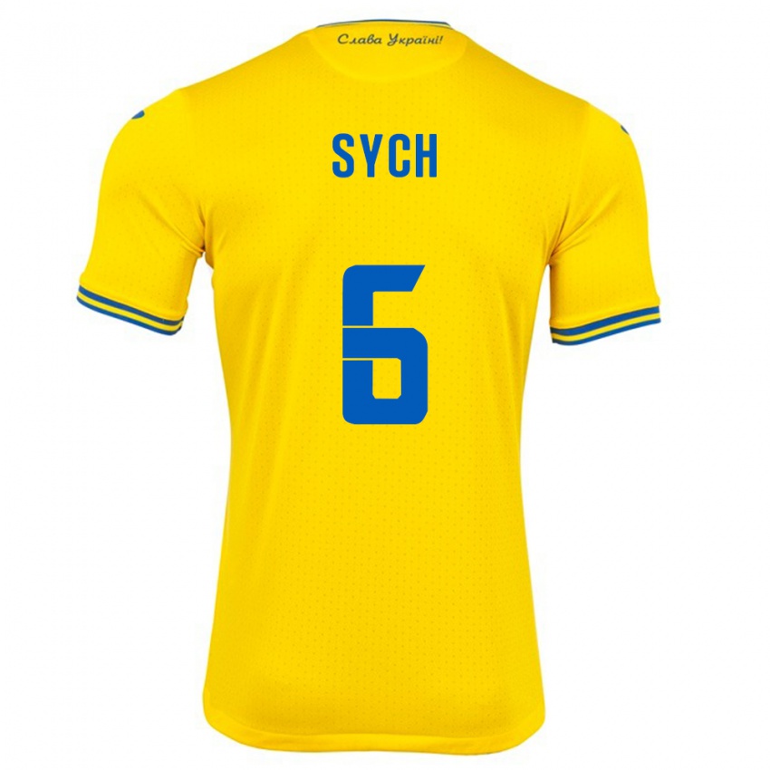 Børn Ukraine Oleksiy Sych #6 Gul Hjemmebane Spillertrøjer 24-26 Trøje T-Shirt