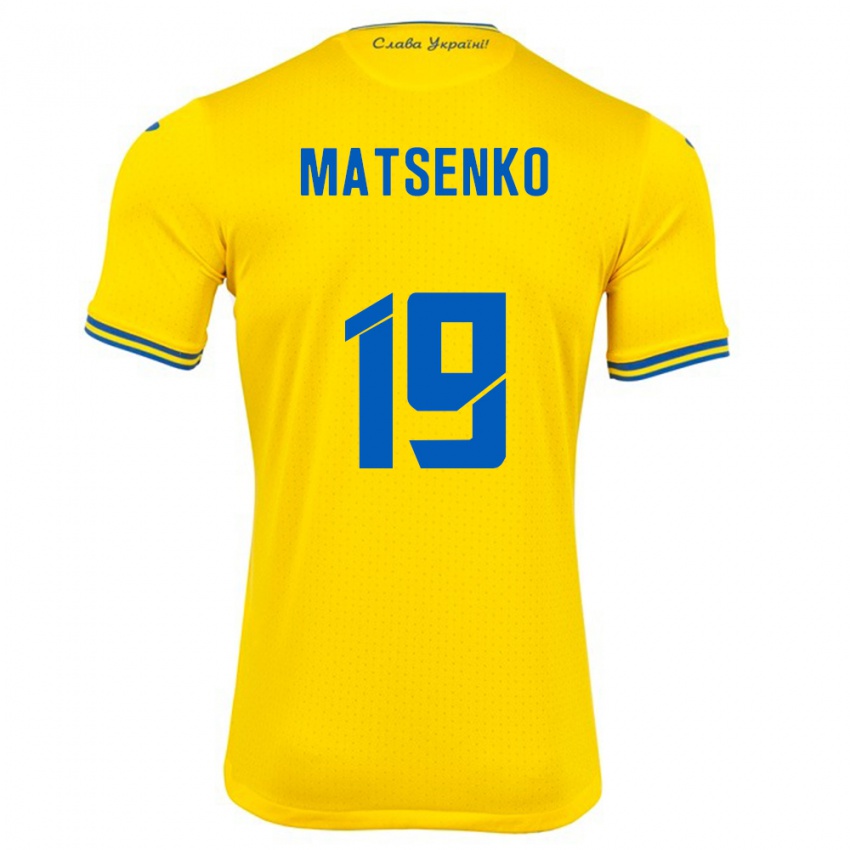 Børn Ukraine Yegor Matsenko #19 Gul Hjemmebane Spillertrøjer 24-26 Trøje T-Shirt