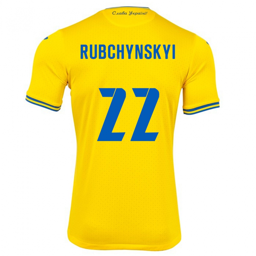 Børn Ukraine Valentyn Rubchynskyi #22 Gul Hjemmebane Spillertrøjer 24-26 Trøje T-Shirt