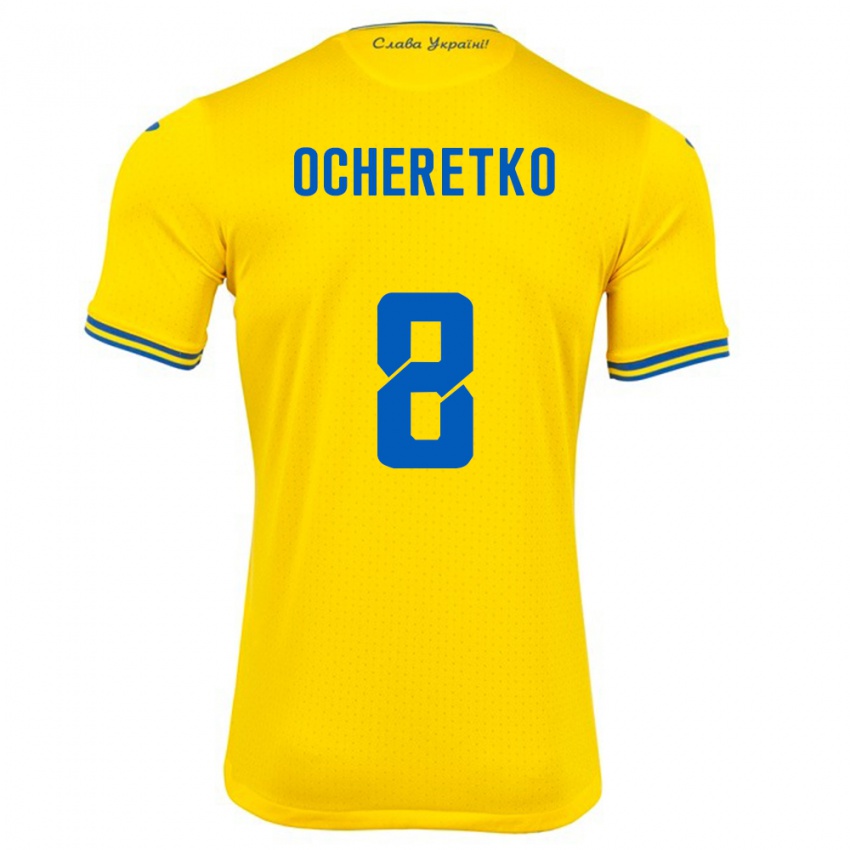 Børn Ukraine Oleg Ocheretko #8 Gul Hjemmebane Spillertrøjer 24-26 Trøje T-Shirt