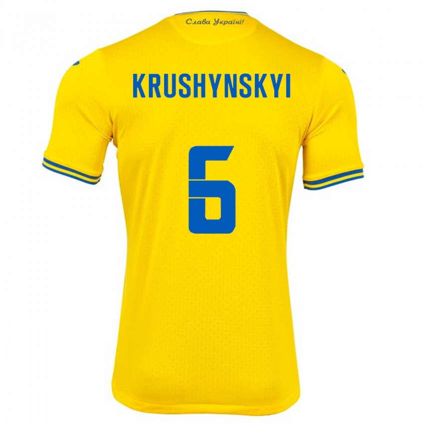 Børn Ukraine Borys Krushynskyi #6 Gul Hjemmebane Spillertrøjer 24-26 Trøje T-Shirt