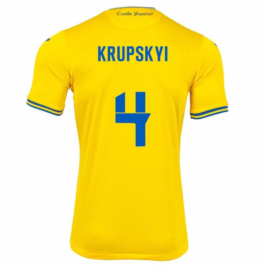 Børn Ukraine Ilya Krupskyi #4 Gul Hjemmebane Spillertrøjer 24-26 Trøje T-Shirt