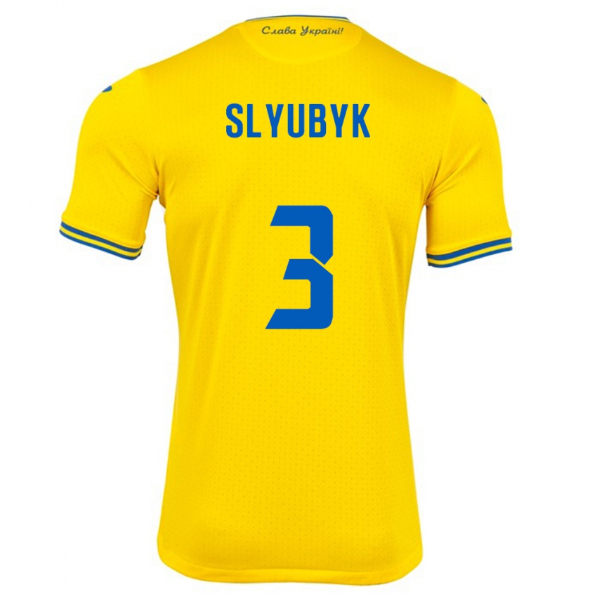 Børn Ukraine Bogdan Slyubyk #3 Gul Hjemmebane Spillertrøjer 24-26 Trøje T-Shirt