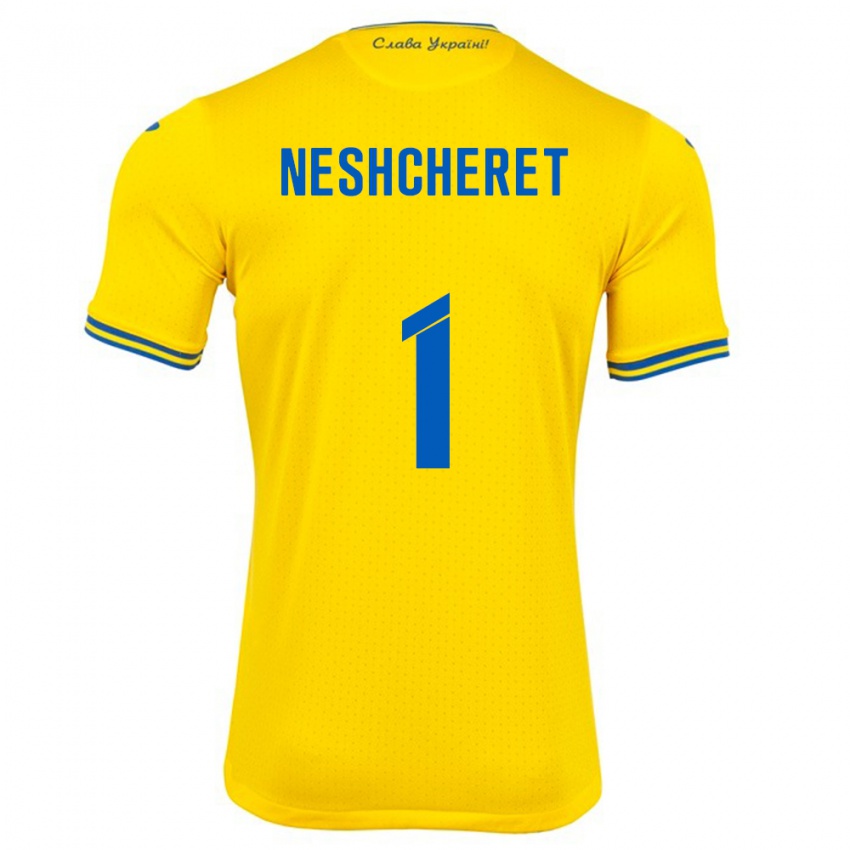 Børn Ukraine Ruslan Neshcheret #1 Gul Hjemmebane Spillertrøjer 24-26 Trøje T-Shirt