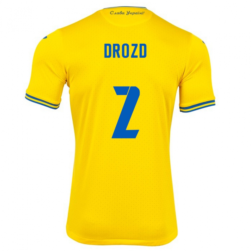 Børn Ukraine Anton Drozd #2 Gul Hjemmebane Spillertrøjer 24-26 Trøje T-Shirt