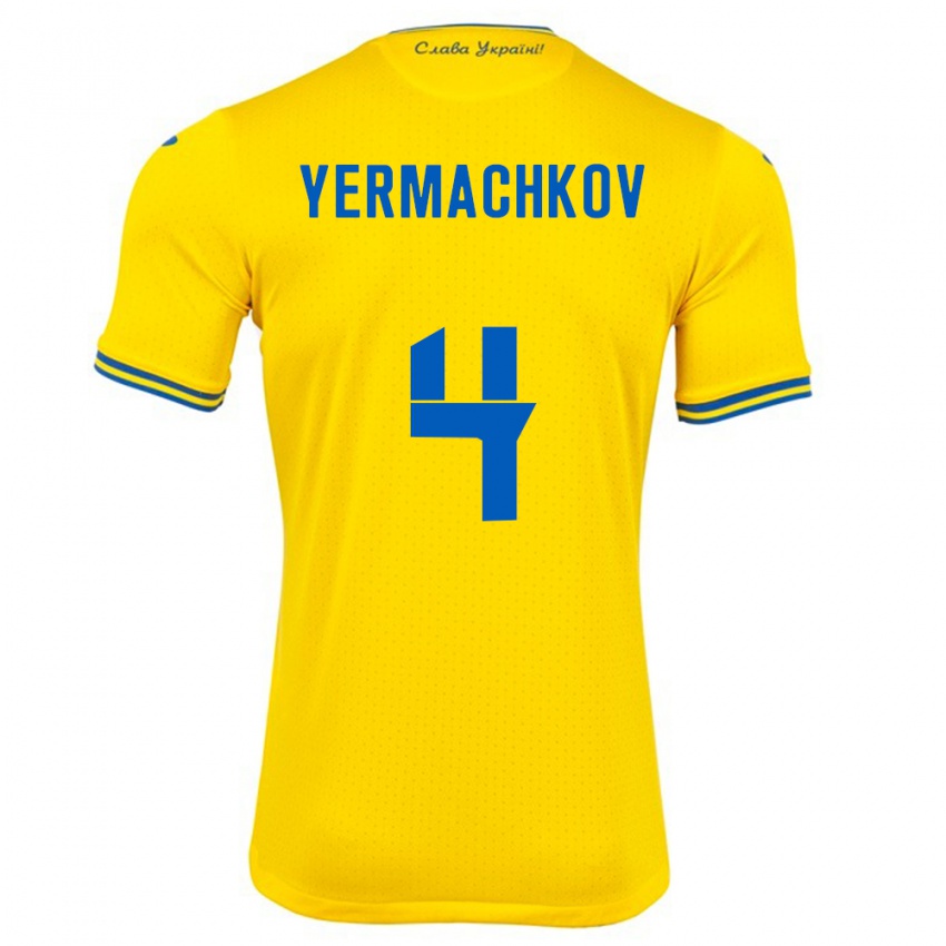 Børn Ukraine Ivan Yermachkov #4 Gul Hjemmebane Spillertrøjer 24-26 Trøje T-Shirt