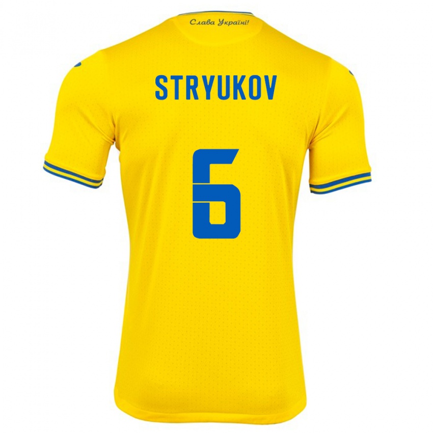 Børn Ukraine Maksym Stryukov #6 Gul Hjemmebane Spillertrøjer 24-26 Trøje T-Shirt