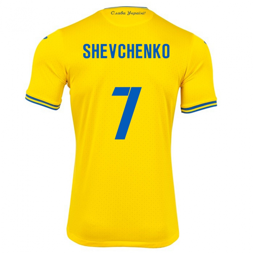 Børn Ukraine Kristian Shevchenko #7 Gul Hjemmebane Spillertrøjer 24-26 Trøje T-Shirt