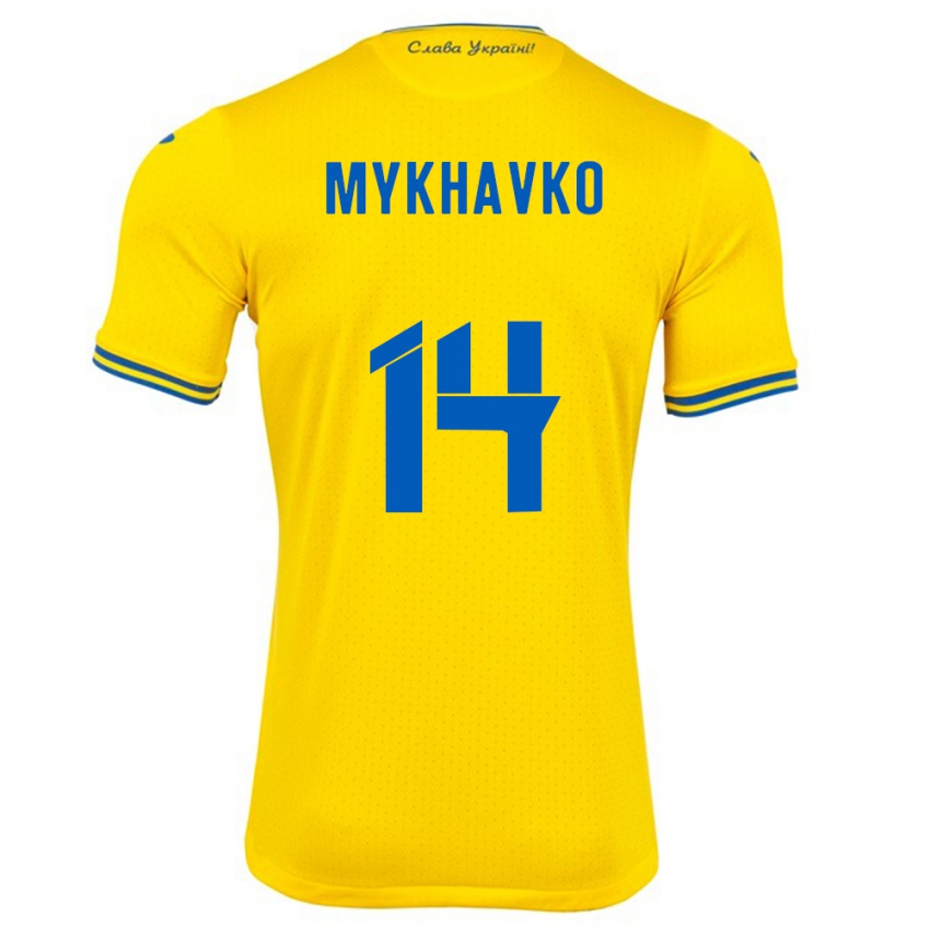 Børn Ukraine Taras Mykhavko #14 Gul Hjemmebane Spillertrøjer 24-26 Trøje T-Shirt