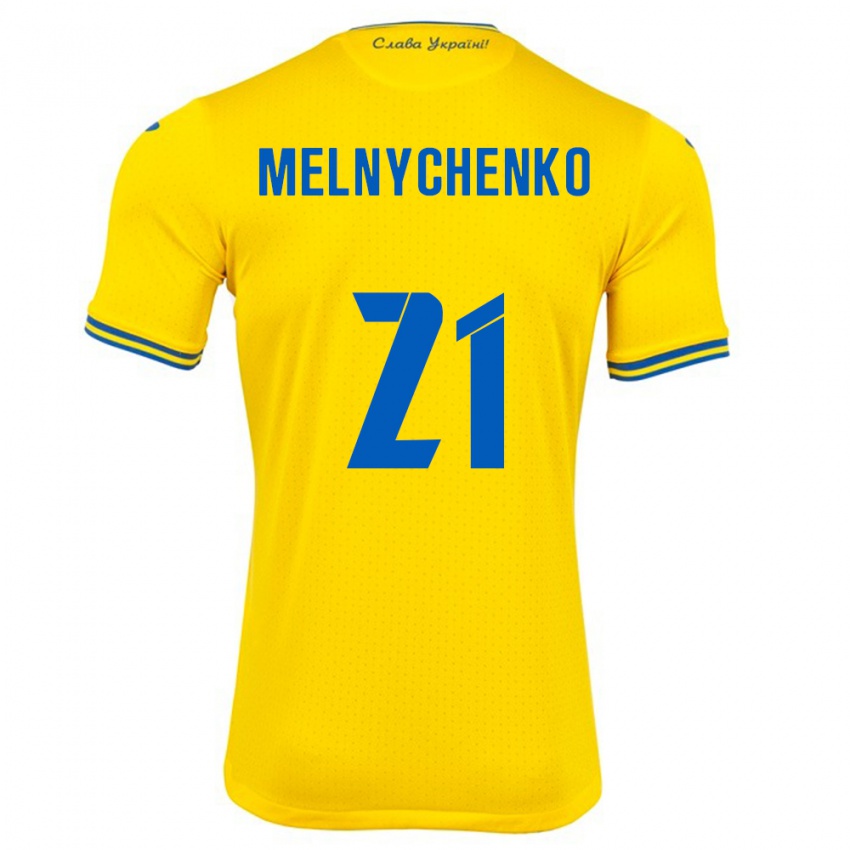 Børn Ukraine Maksym Melnychenko #21 Gul Hjemmebane Spillertrøjer 24-26 Trøje T-Shirt