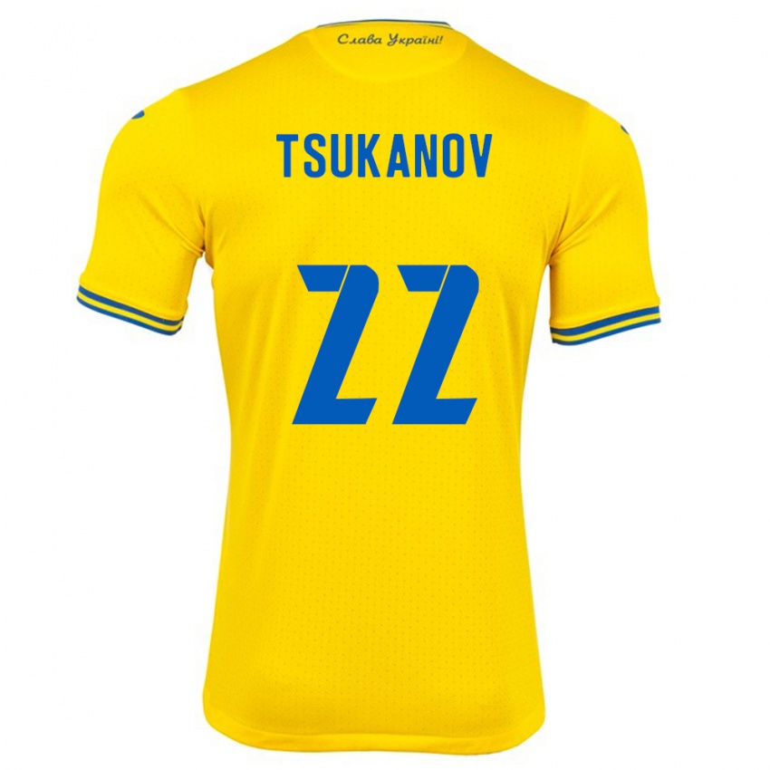 Børn Ukraine Viktor Tsukanov #22 Gul Hjemmebane Spillertrøjer 24-26 Trøje T-Shirt