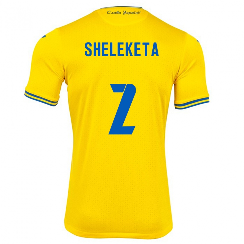 Børn Ukraine Mykyta Sheleketa #2 Gul Hjemmebane Spillertrøjer 24-26 Trøje T-Shirt