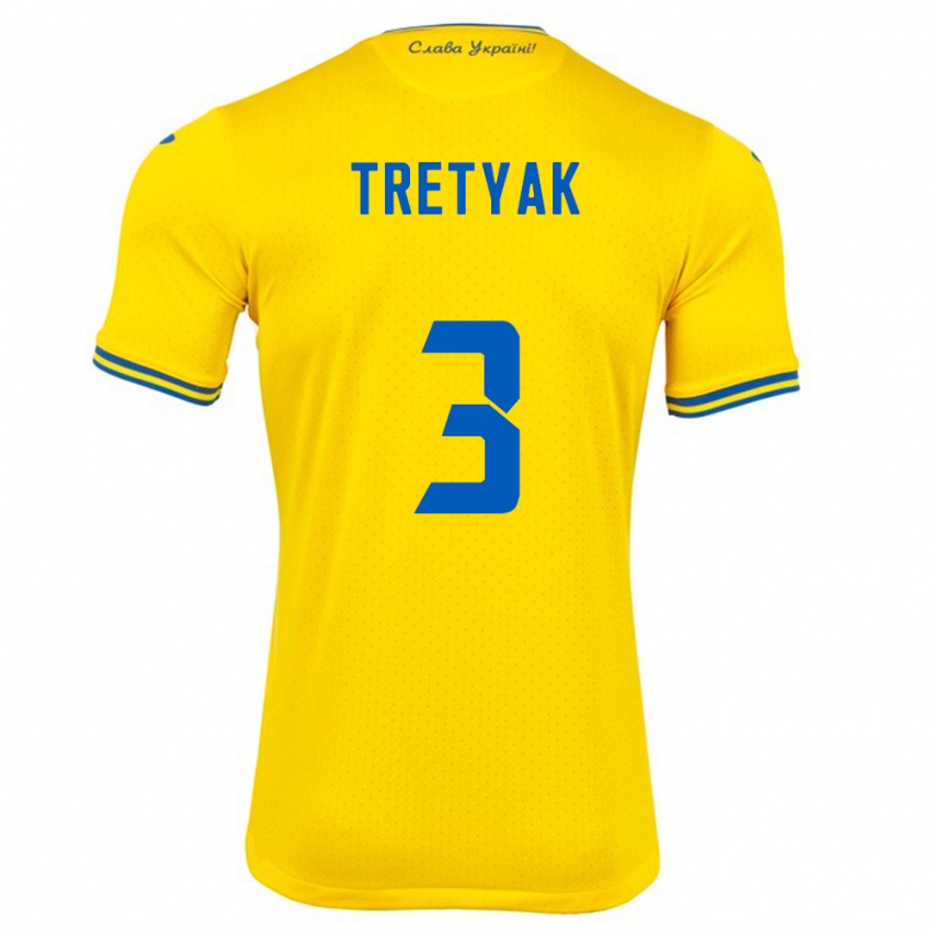 Børn Ukraine Demyan Tretyak #3 Gul Hjemmebane Spillertrøjer 24-26 Trøje T-Shirt