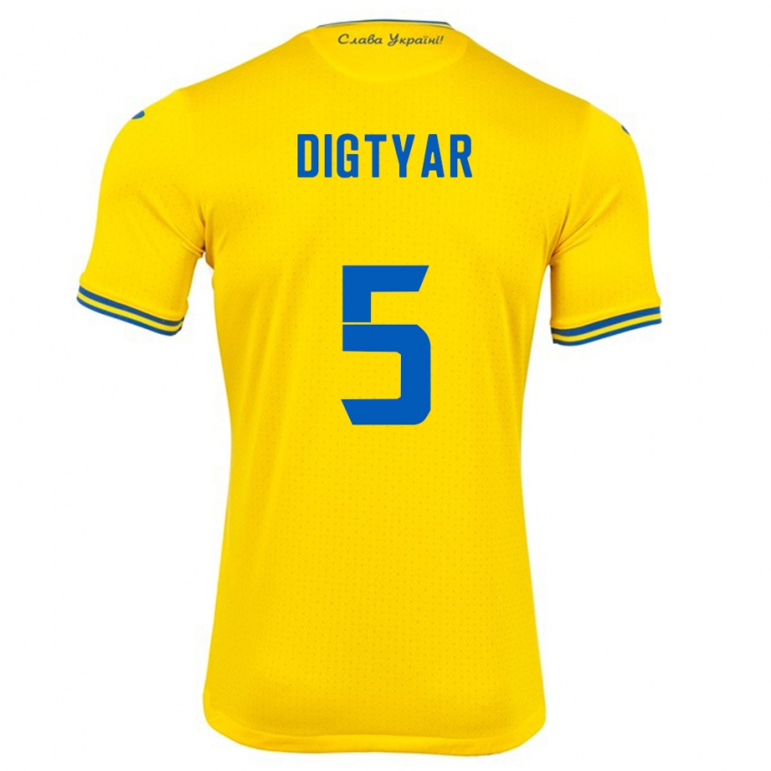 Børn Ukraine Kyrylo Digtyar #5 Gul Hjemmebane Spillertrøjer 24-26 Trøje T-Shirt