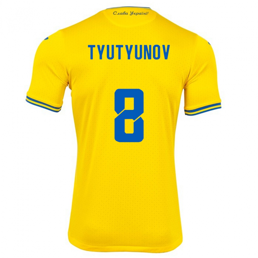 Børn Ukraine Vladyslav Tyutyunov #8 Gul Hjemmebane Spillertrøjer 24-26 Trøje T-Shirt