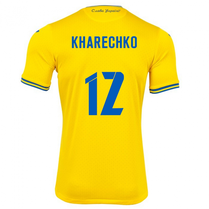 Børn Ukraine Oleksandr Kharechko #12 Gul Hjemmebane Spillertrøjer 24-26 Trøje T-Shirt