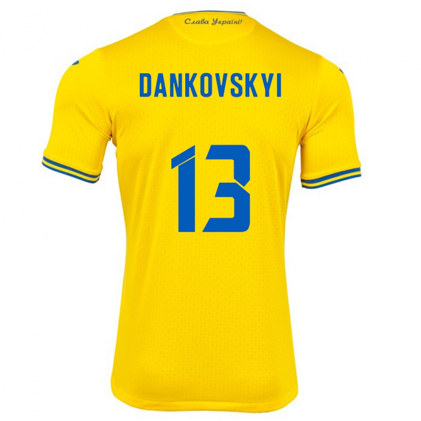 Børn Ukraine Yegor Dankovskyi #13 Gul Hjemmebane Spillertrøjer 24-26 Trøje T-Shirt