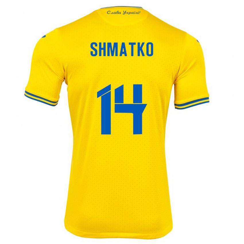 Børn Ukraine Lyubov Shmatko #14 Gul Hjemmebane Spillertrøjer 24-26 Trøje T-Shirt