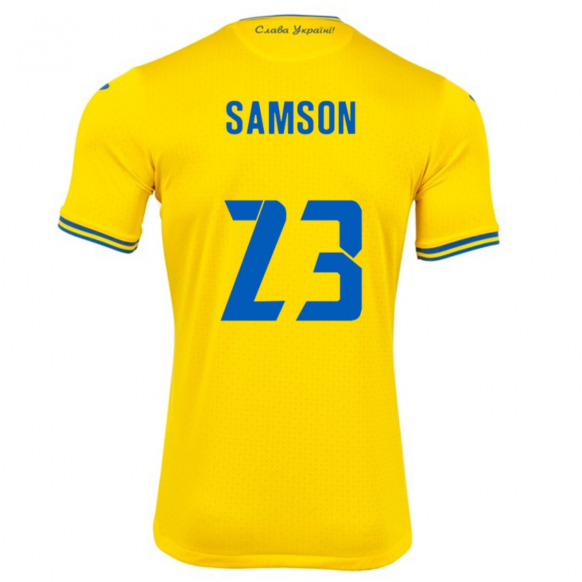 Børn Ukraine Kateryna Samson #23 Gul Hjemmebane Spillertrøjer 24-26 Trøje T-Shirt