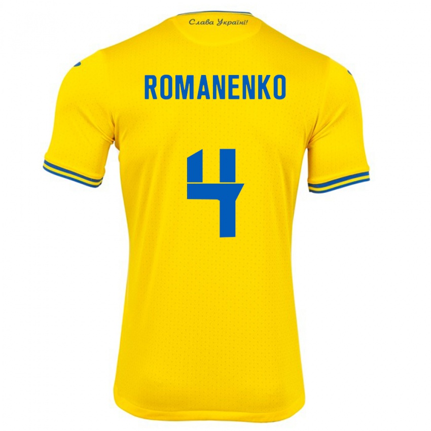 Børn Ukraine Tetyana Romanenko #4 Gul Hjemmebane Spillertrøjer 24-26 Trøje T-Shirt