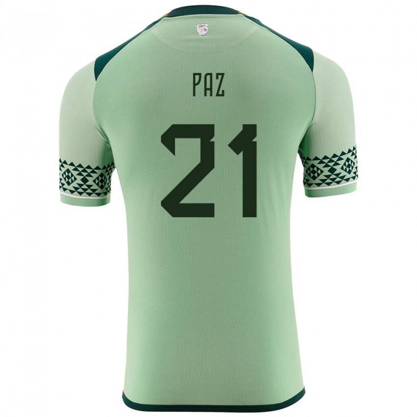 Børn Bolivia Luis Paz #21 Lysegrøn Hjemmebane Spillertrøjer 24-26 Trøje T-Shirt