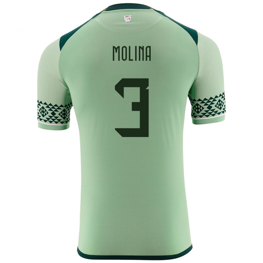 Børn Bolivia Iván Molina #3 Lysegrøn Hjemmebane Spillertrøjer 24-26 Trøje T-Shirt