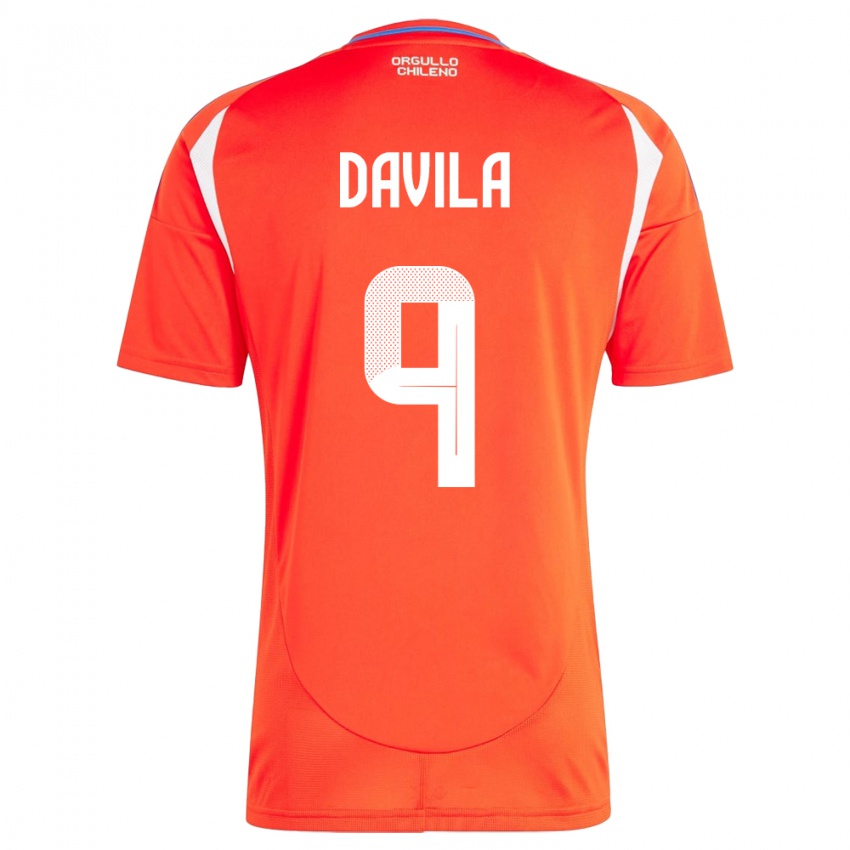 Børn Chile Víctor Dávila #9 Rød Hjemmebane Spillertrøjer 24-26 Trøje T-Shirt