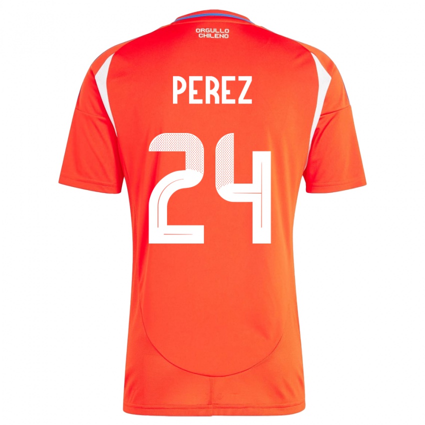 Børn Chile César Pérez #24 Rød Hjemmebane Spillertrøjer 24-26 Trøje T-Shirt