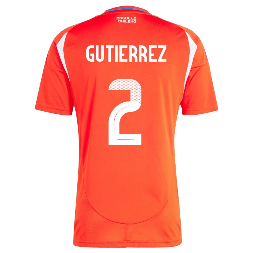 Børn Chile Joaquín Gutiérrez #2 Rød Hjemmebane Spillertrøjer 24-26 Trøje T-Shirt