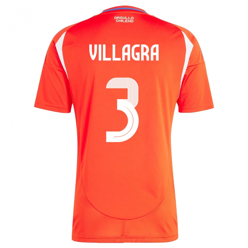 Børn Chile Jonathan Villagra #3 Rød Hjemmebane Spillertrøjer 24-26 Trøje T-Shirt